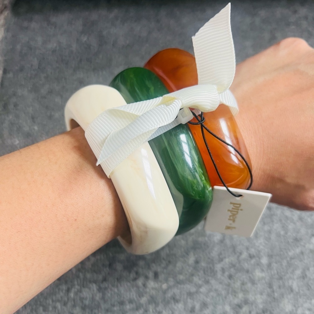 PIPER-K SET OF 3 BANGLES-Marbleized Chunky Bangle Bracelets - Picture 3 of 3